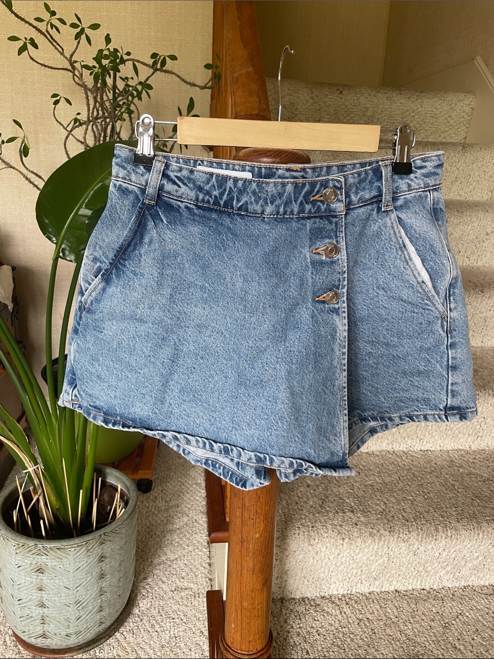 Zara Light Blue High-Waist Button-Front Denim Skort Y2K